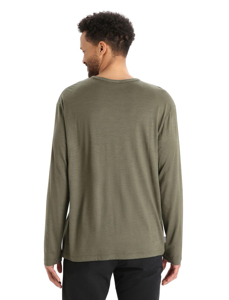 Icebreaker Merino Granary Pocket T-Shirt Férfi Long Sleeve Olivazöld | HU 1238MQZA